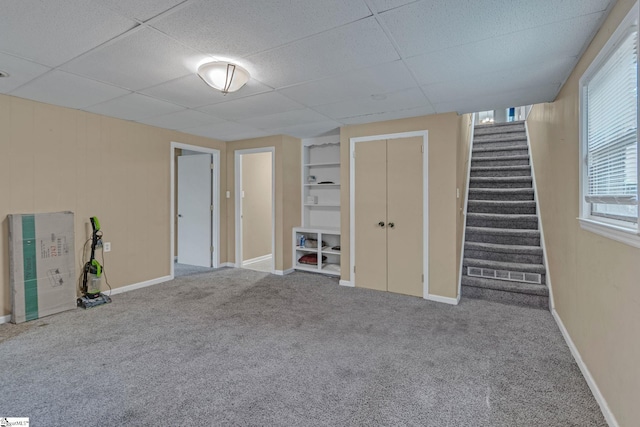140 Greenbriar Dr, Gaffney, SC 29341 - basement with carpet flooring, a drop ceiling, stairs, and baseboards