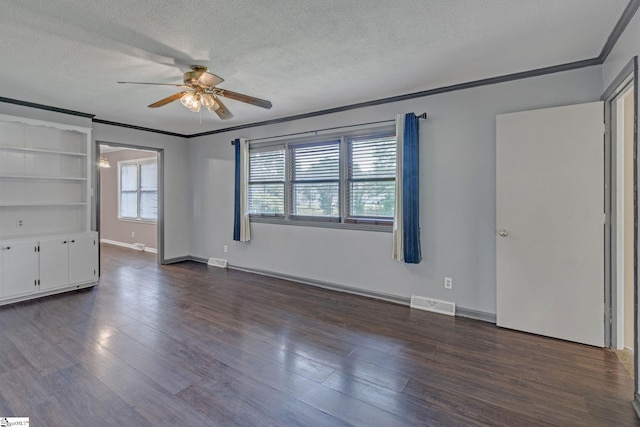 140 Greenbriar Dr, Gaffney, SC 29341 - unfurnished room with a ceiling fan, a textured ceiling, dark wood-style flooring, crown molding, and baseboards
