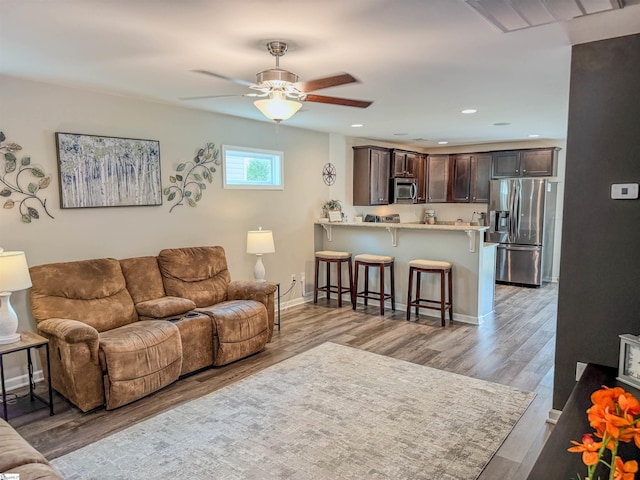 128 Adger Rd, Pendleton, SC 20670 - living room featuring a ceiling fan, wood finished floors, recessed lighting, and baseboards
