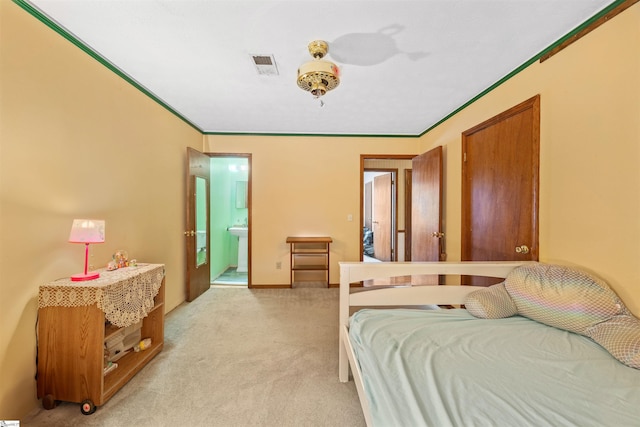 11 Crestview Ct, Piedmont, SC 29673 - bedroom featuring light carpet, crown molding, connected bathroom, and baseboards