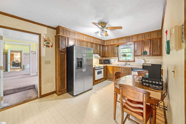 11 Crestview Ct, Piedmont, SC 29673 - kitchen with stainless steel appliances, crown molding, light countertops, a sink, and ceiling fan