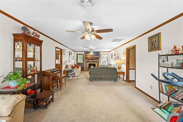 11 Crestview Ct, Piedmont, SC 29673 - carpeted bedroom featuring crown molding, a brick fireplace, and baseboards