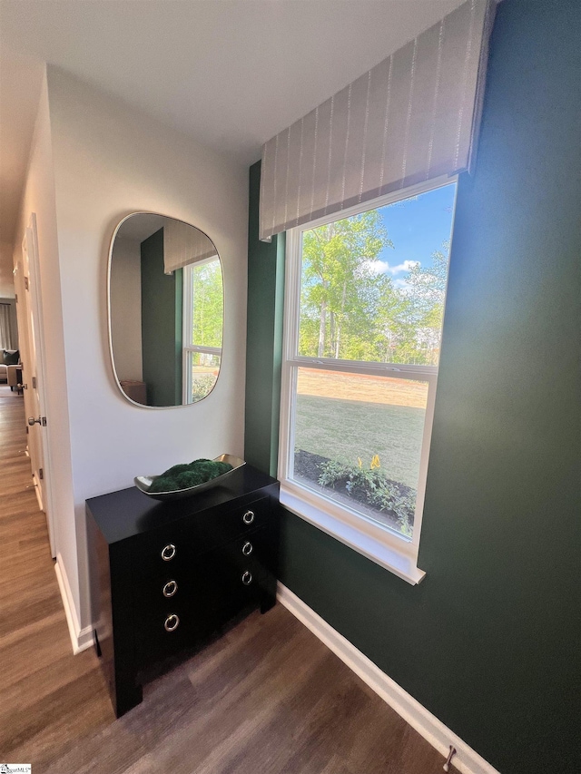 1222 Forestbrook Ln, Spartanburg, SC 29303 - corridor featuring dark wood-style flooring, baseboards, and plenty of natural light