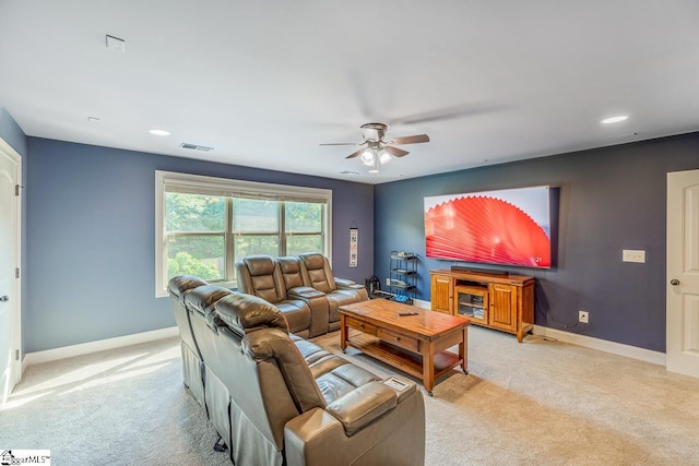 112 Murdock Ln, Greer, SC 29651 - living area featuring light carpet, ceiling fan, baseboards, and recessed lighting