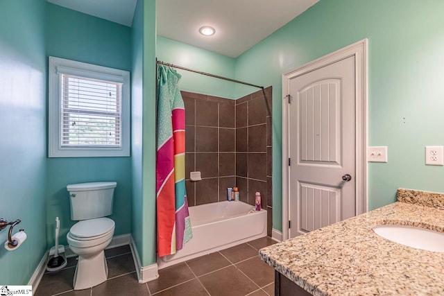112 Murdock Ln, Greer, SC 29651 - bathroom with tile patterned floors, toilet, shower / bathtub combination with curtain, and baseboards