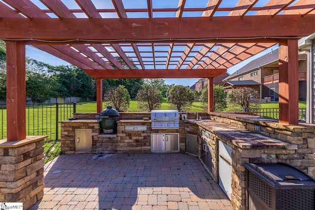 112 Murdock Ln, Greer, SC 29651 - view of patio / terrace featuring a pergola, area for grilling, exterior kitchen, and a sink