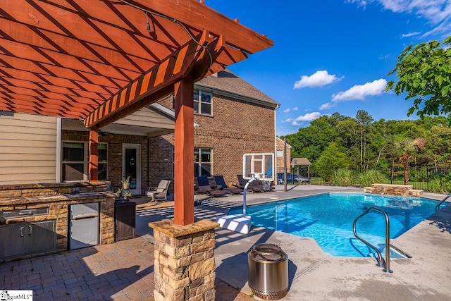 112 Murdock Ln, Greer, SC 29651 - view of swimming pool with exterior kitchen, a patio area, fence, and a pergola