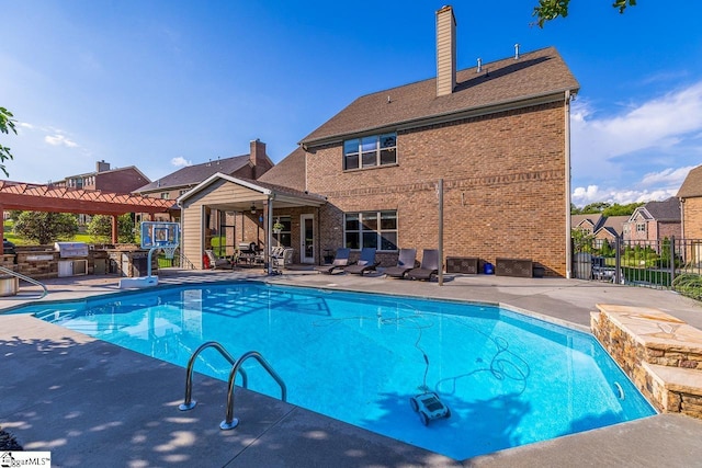 112 Murdock Ln, Greer, SC 29651 - view of swimming pool with exterior kitchen, fence, a patio, and a ceiling fan
