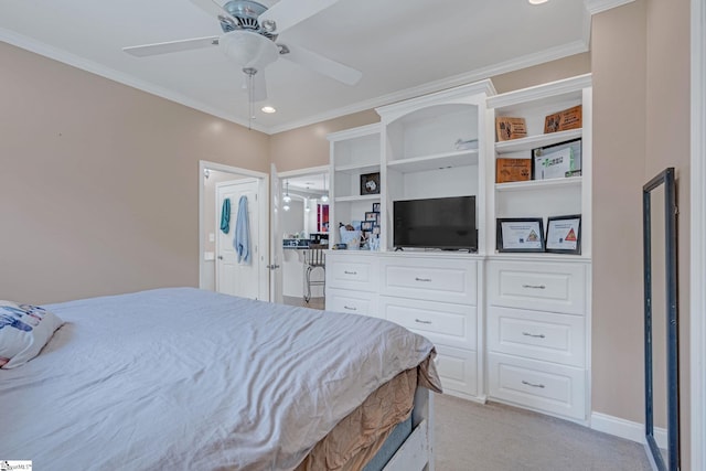 317 Hunter Rd, Fountain Inn, SC 29644 - bedroom with light carpet, ornamental molding, recessed lighting, ceiling fan, and baseboards