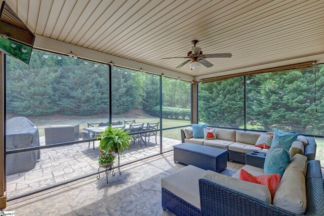 9 Bellagio Way, Greer, SC 29650 - sunroom with an outdoor living space, ceiling fan, outdoor dining space, and plenty of natural light