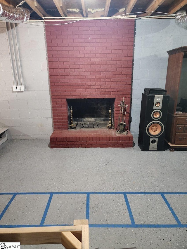 199 Ccc Camp Rd, Greer, SC 29651 - unfinished basement with a brick fireplace and concrete block wall