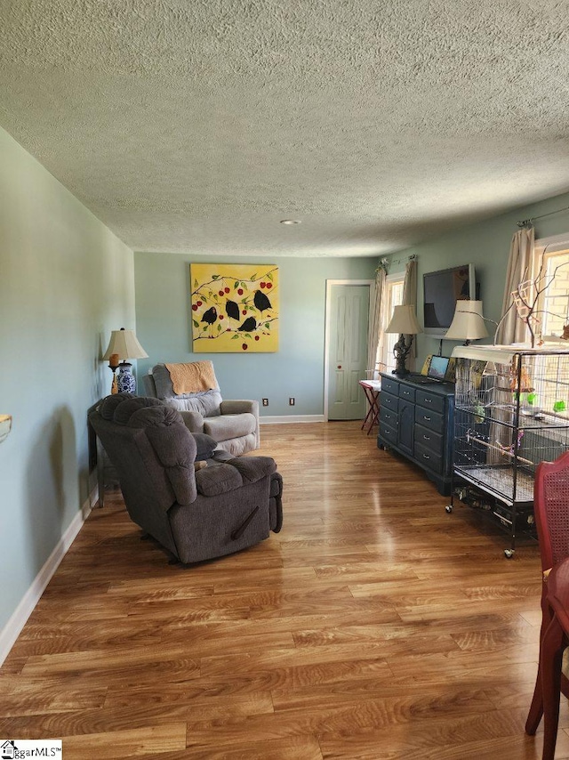 199 Ccc Camp Rd, Greer, SC 29651 - living room featuring a textured ceiling, wood finished floors, and baseboards