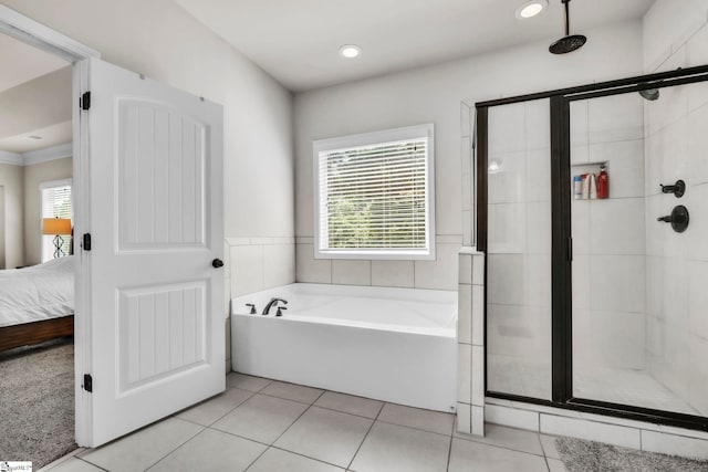 549 Allenton Way, Greer, SC 29651 - ensuite bathroom featuring a shower stall, a bath, tile patterned floors, and recessed lighting