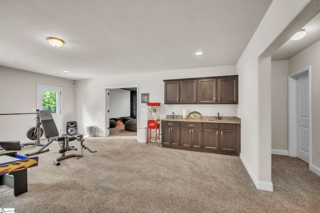 549 Allenton Way, Greer, SC 29651 - exercise room with carpet flooring, baseboards, a sink, and recessed lighting