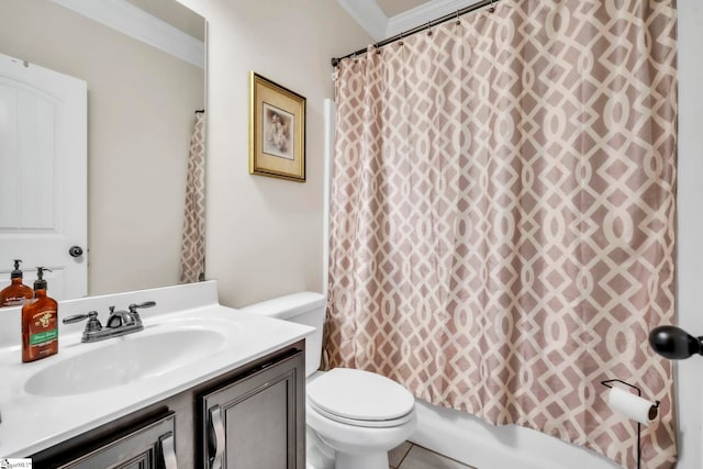 549 Allenton Way, Greer, SC 29651 - bathroom with toilet, vanity, crown molding, shower / bath combination with curtain, and tile patterned flooring