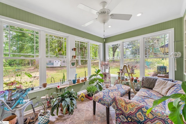 700 Old Green Pond Rd, Anderson, SC 29625 - sunroom / solarium featuring healthy amount of natural light, crown molding, ceiling fan, and stone finish floors