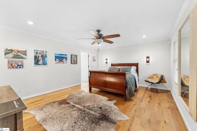 700 Old Green Pond Rd, Anderson, SC 29625 - bedroom with ornamental molding, light wood finished floors, baseboards, ceiling fan, and recessed lighting