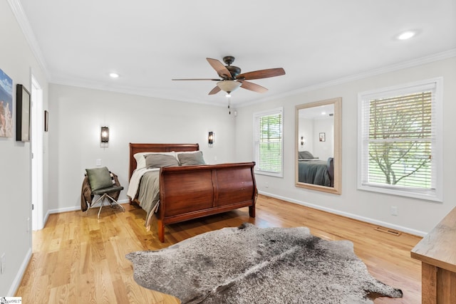 700 Old Green Pond Rd, Anderson, SC 29625 - bedroom featuring crown molding, light wood-type flooring, baseboards, recessed lighting, and a ceiling fan
