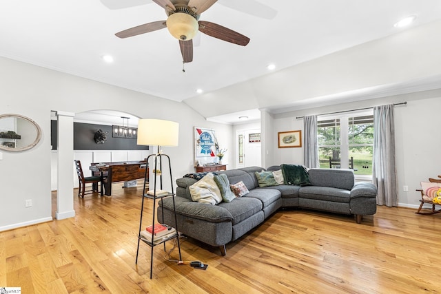 700 Old Green Pond Rd, Anderson, SC 29625 - living area featuring crown molding, light wood-style floors, baseboards, recessed lighting, and lofted ceiling