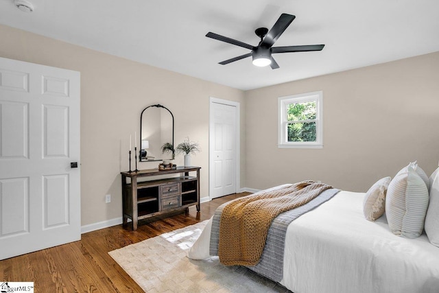 203 Homestead Dr, Taylors, SC 29687 - bedroom with baseboards, wood finished floors, a ceiling fan, and a closet