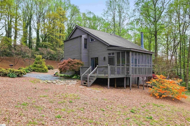 65 Westview Ave, Greenville, SC 29607 - rear view of house featuring a sunroom, a deck, stairs, and roof with shingles