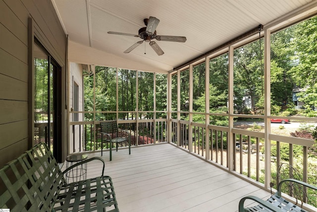 65 Westview Ave, Greenville, SC 29607 - unfurnished sunroom featuring lofted ceiling and ceiling fan