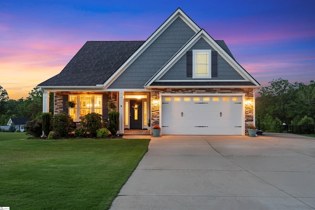 406 Jersey Queen Trl, Greer, SC 29651 - craftsman-style house featuring concrete driveway, a front lawn, stone siding, and an attached garage
