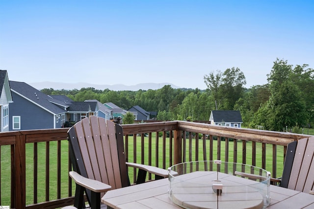 406 Jersey Queen Trl, Greer, SC 29651 - deck with outdoor dining space, a yard, an outbuilding, a shed, and a forest view