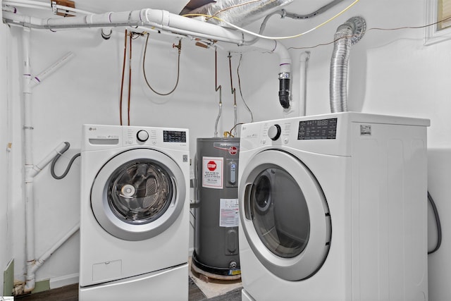 12 Fowler Cir, Greenville, SC 29607 - laundry room with electric water heater, washing machine and clothes dryer, and wood finished floors