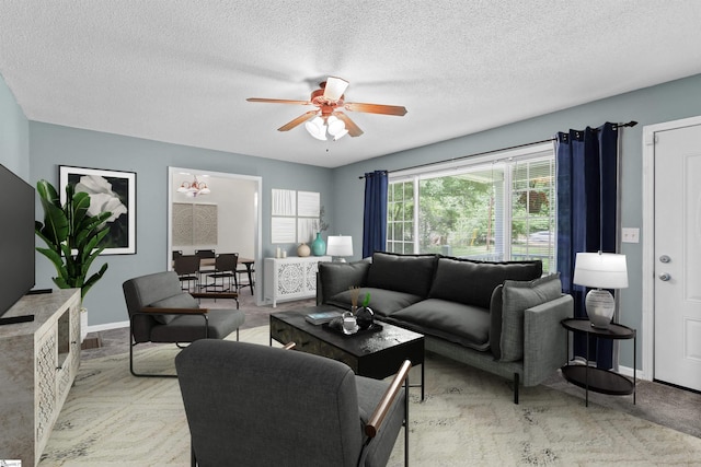 12 Fowler Cir, Greenville, SC 29607 - living room with ceiling fan, a textured ceiling, carpet floors, and baseboards
