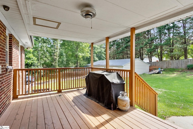 12 Fowler Cir, Greenville, SC 29607 - deck featuring grilling area, view of wooded area, and an outbuilding