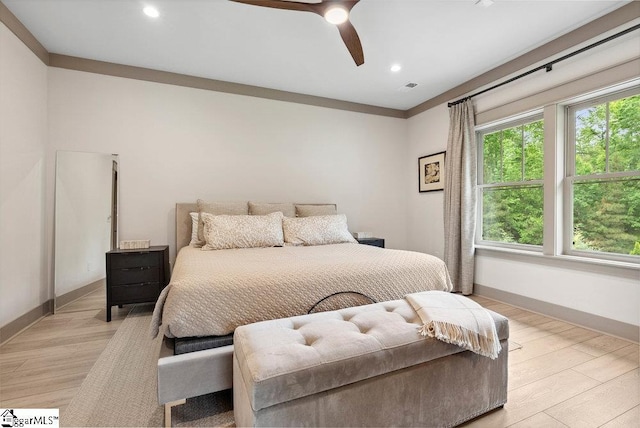 5 Maxfli Ct, Greenville, SC 29690 - bedroom featuring light wood finished floors, baseboards, recessed lighting, and a ceiling fan