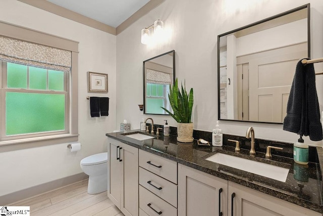 5 Maxfli Ct, Greenville, SC 29690 - full bath featuring toilet, wood finished floors, baseboards, and double vanity