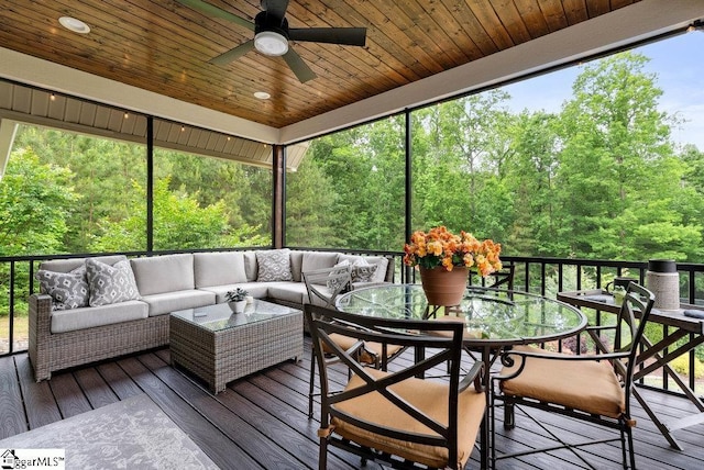 5 Maxfli Ct, Greenville, SC 29690 - sunroom / solarium featuring a ceiling fan, an outdoor living space, outdoor dining area, and healthy amount of natural light