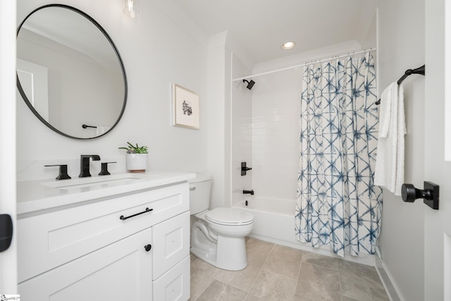 710 N Main St, Greer, SC 29651 - bathroom featuring toilet, vanity, shower / bath combo, and recessed lighting