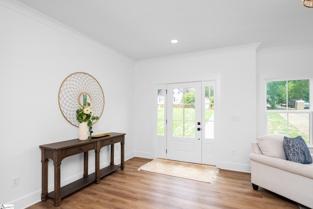 710 N Main St, Greer, SC 29651 - foyer featuring ornamental molding, wood finished floors, baseboards, and recessed lighting