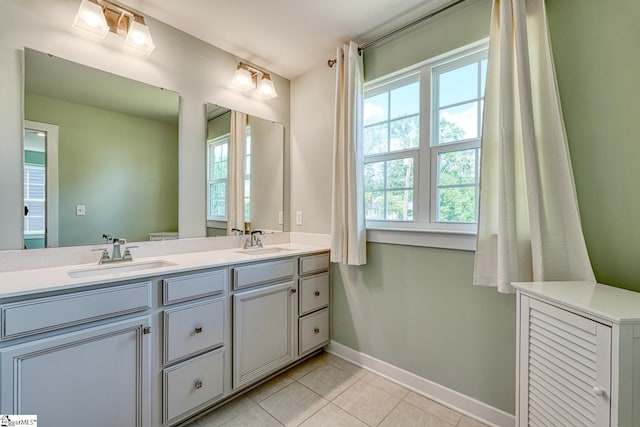 1128 Grovewood Ct, Moore, SC 29369 - bathroom featuring tile patterned floors, baseboards, and double vanity