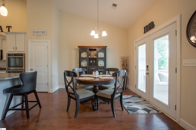 250 Chickadee Trl, Easley, SC 29642 - dining space featuring high vaulted ceiling, plenty of natural light, french doors, and dark wood-type flooring
