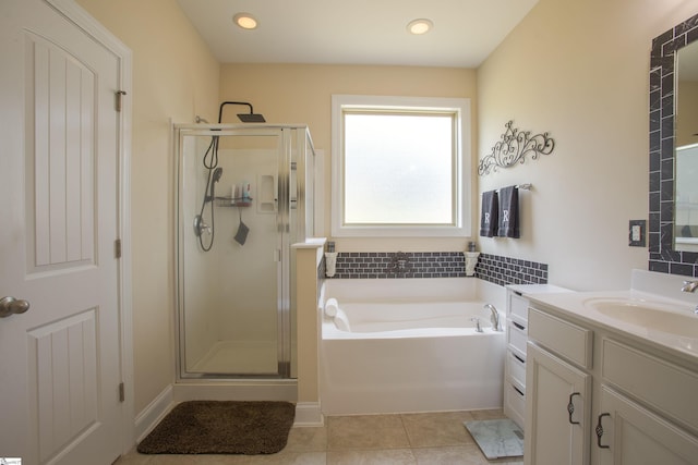 250 Chickadee Trl, Easley, SC 29642 - full bath featuring a shower stall, tile patterned floors, a garden tub, vanity, and recessed lighting