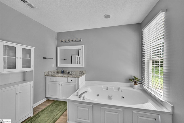 205 Willow Leaf Dr, Seneca, SC 29672 - full bathroom featuring a textured ceiling, wood finished floors, vanity, and a tub with jets