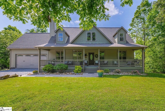 415 W V Thompson Rd, Rutherfordton, NC 28139 - view of front facade with a garage, a porch, driveway, a front yard, and a chimney