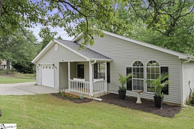 338 E Celestial Dr, Greer, SC 29651 - ranch-style home with a porch, a garage, a front yard, and driveway