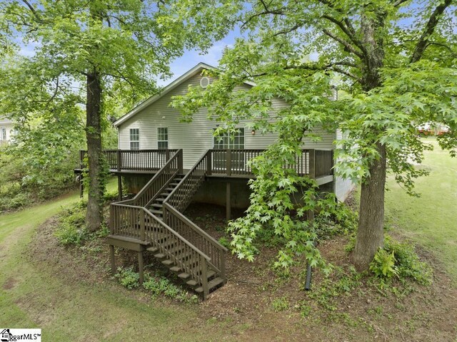 338 E Celestial Dr, Greer, SC 29651 - rear view of property with stairway and a deck