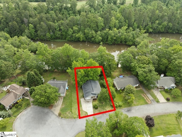 338 E Celestial Dr, Greer, SC 29651 - aerial view of property and surrounding area with property boundaries highlighted and a large body of water