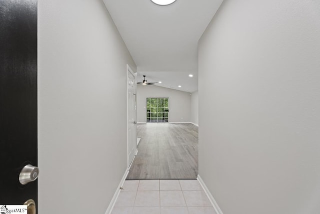338 E Celestial Dr, Greer, SC 29651 - hall featuring vaulted ceiling, light tile patterned floors, baseboards, and recessed lighting