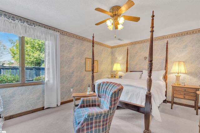 122 Tanager Cir, Greer, SC 29650 - carpeted bedroom with baseboards, wallpapered walls, and a ceiling fan