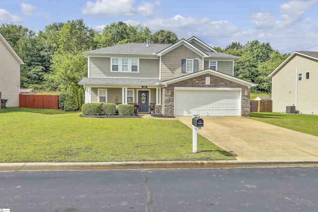 157 Stonewood Crossing Dr, Boiling Springs, SC 29316 - view of front of home featuring cooling unit, concrete driveway, stone siding, and a porch