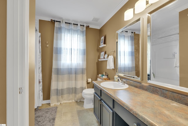 157 Stonewood Crossing Dr, Boiling Springs, SC 29316 - full bathroom with vanity, toilet, ornamental molding, and curtained shower