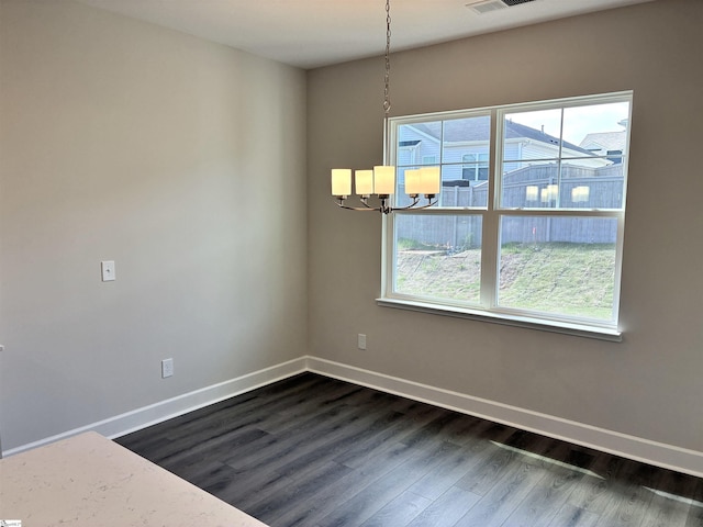 207 Fenner Pl, Greenville, SC 29607 - unfurnished dining area with a chandelier, healthy amount of natural light, dark wood-type flooring, and baseboards