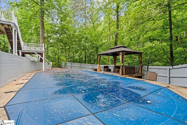 150 Orchard Dr, Inman, SC 29349 - view of swimming pool featuring a fenced backyard, a gazebo, and stairs